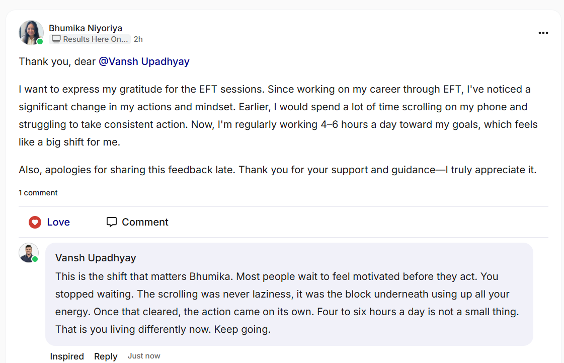 Testimonial from Bhumika Niyoriya